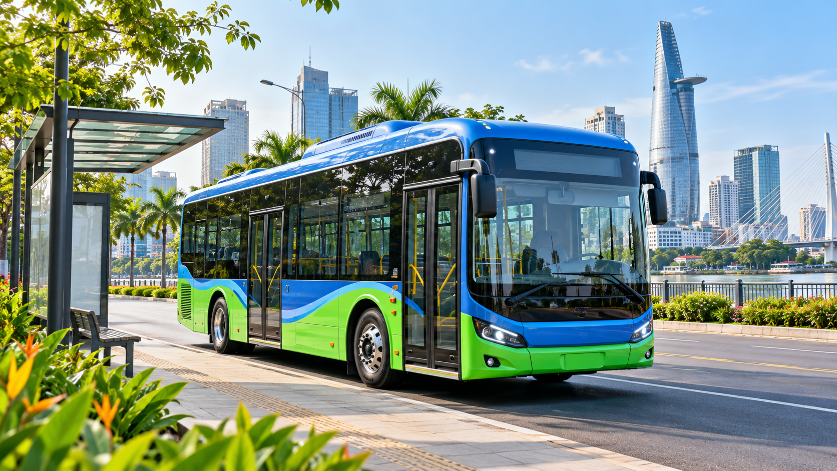 Minh họa xe buýt điện vận tải công cộng hiện đại tại Việt Nam